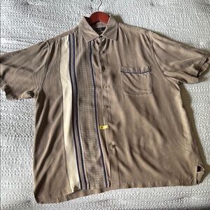 Nat Nast 100% Silk Men's Tan LuShort Sleeve Shirt - Size L Large